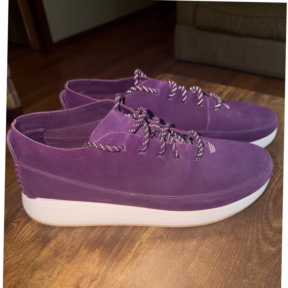 Purple Suede Platform Low Top Sneakers Speckled Laces Whipstitch Detail Womens
